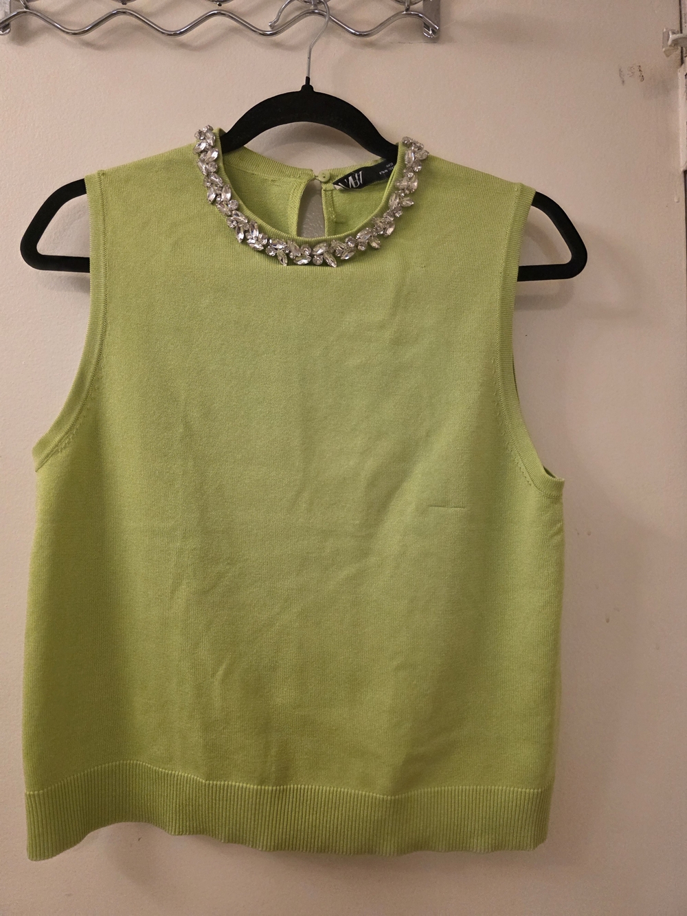 Zara Lime Green Sleeveless Jewel-Neck Tank